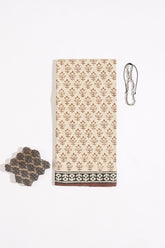 Ivory/Brown Pure Cotton Mul Hand Block Saree